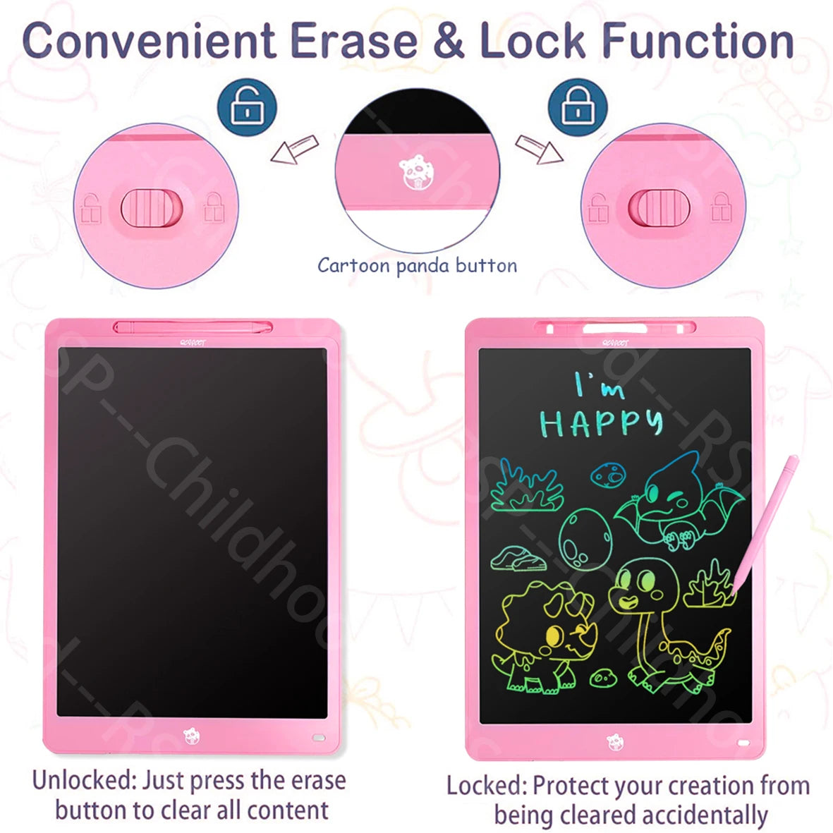 LCD Writing Tablet for Kids, 16-Inch Multicolor Erasable Drawing Board with Lock Switch, Stylus and Lanyard for Learning and Gifts