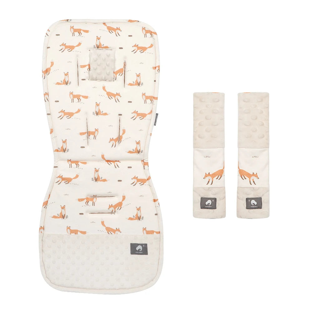 Stroller Liner and Harness Cover Set, Soft Printed Seat Cushion with Matching Strap Pads and Textured Panels in Five Decorative Print Options
