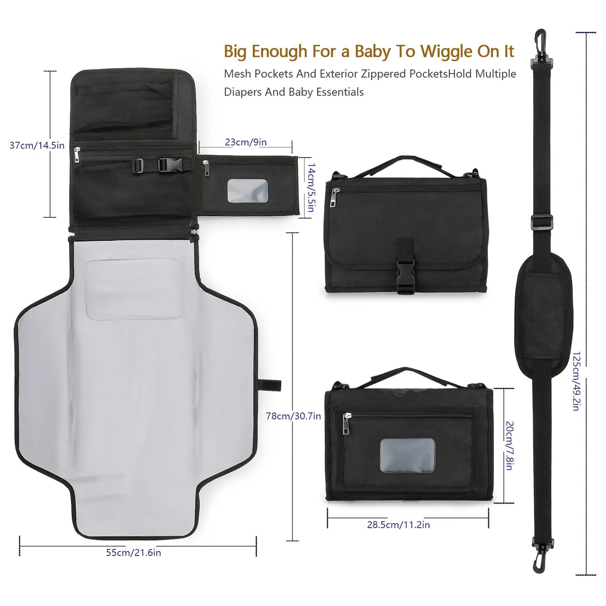 Diaper Changing Clutch with Foldout Baby Mat and Storage Pockets, 3-in-1 Portable Waterproof Changing Pad for Everyday Outings