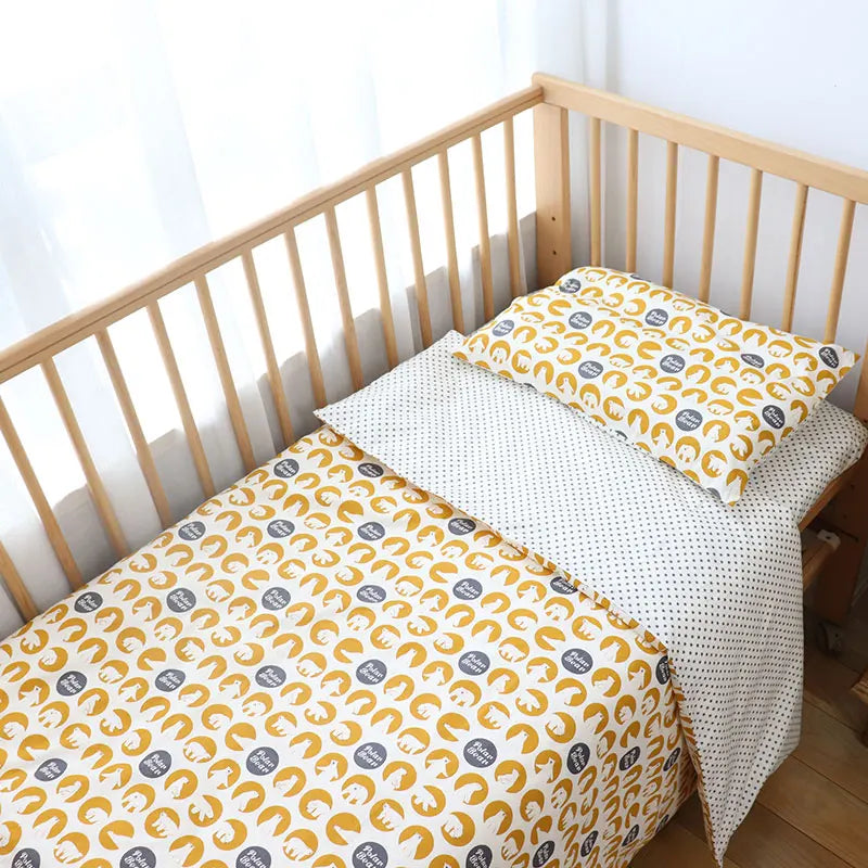 Cotton Toddler Bedding Set, 3-Piece Printed Duvet Cover and Pillowcase with Flat Sheet or Mattress Cover, Kids Room Bed Linens