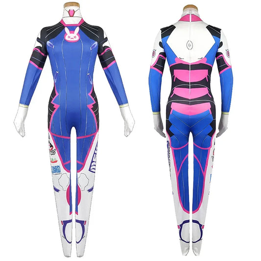 D.va Cosplay Costume and Accessory Options for Women, Blue Character Jumpsuit, Wig, Headset and Prop Selections for Halloween and Conventions
