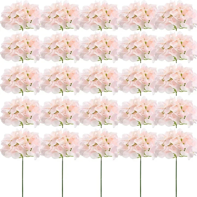 Silk Hydrangea Flower Heads, 25-Piece Artificial Flowers with Flexible Stems for DIY Wedding Centerpieces, Baby Shower and Home Party Decor