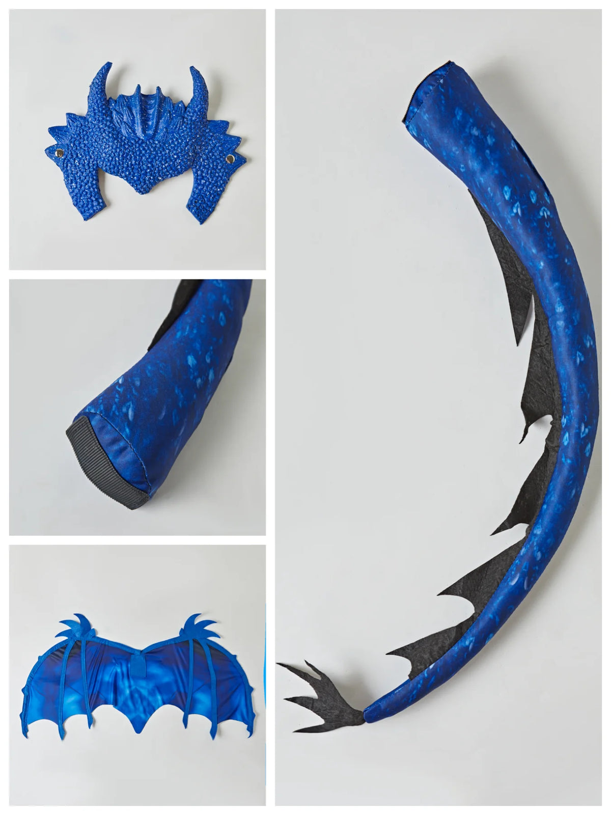 Blue Dragon Costume for Kids with Scale Print Jumpsuit, Wings, Padded Tail and Horned Mask for Halloween, Carnival and Fantasy Dress-Up