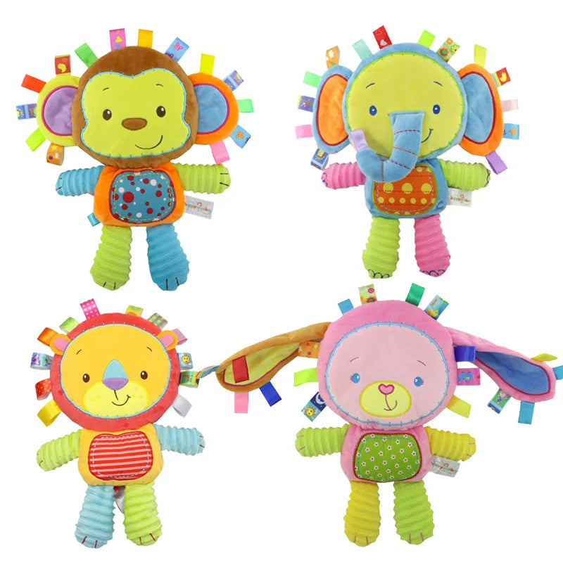 Taggy Animal Plush Rattle for Babies, Colorful Elephant, Monkey, Rabbit, Lion or Pig Soft Sensory Toy for Supervised Play and Baby Shower Gifts
