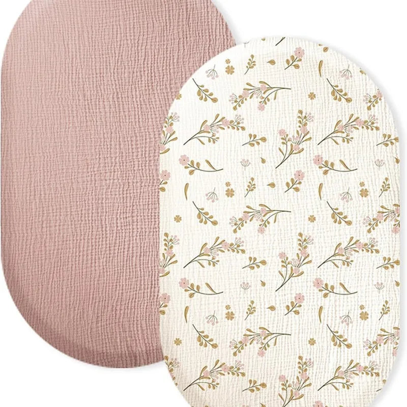 Cotton Bassinet Mattress Covers 2-Pack, Removable Washable Cradle Fitted Sheets with Textured Fabric for Compatible Nursery Mattresses