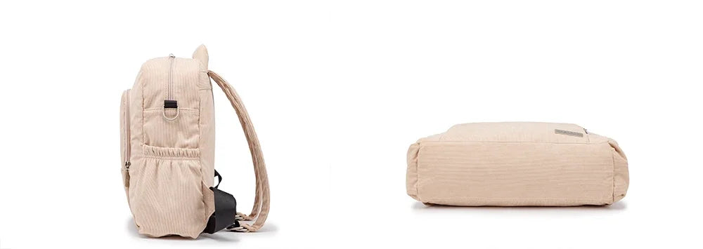 Corduroy Diaper Backpack by Soboba, Large Capacity Baby Changing Bag with Interior Pockets, Front Zip Storage and Side Pockets for Daily Outings