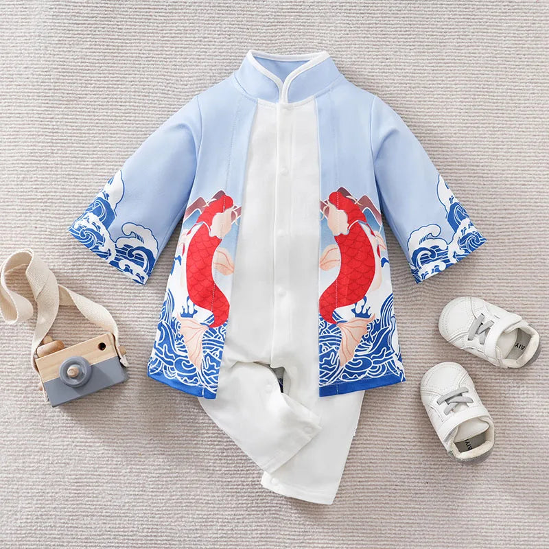 Baby Cosplay Romper with Anime-Inspired Layered Outfit Styling, Long Sleeve Cotton Infant Costume for Boys and Girls Photos and Halloween, 59-90 cm