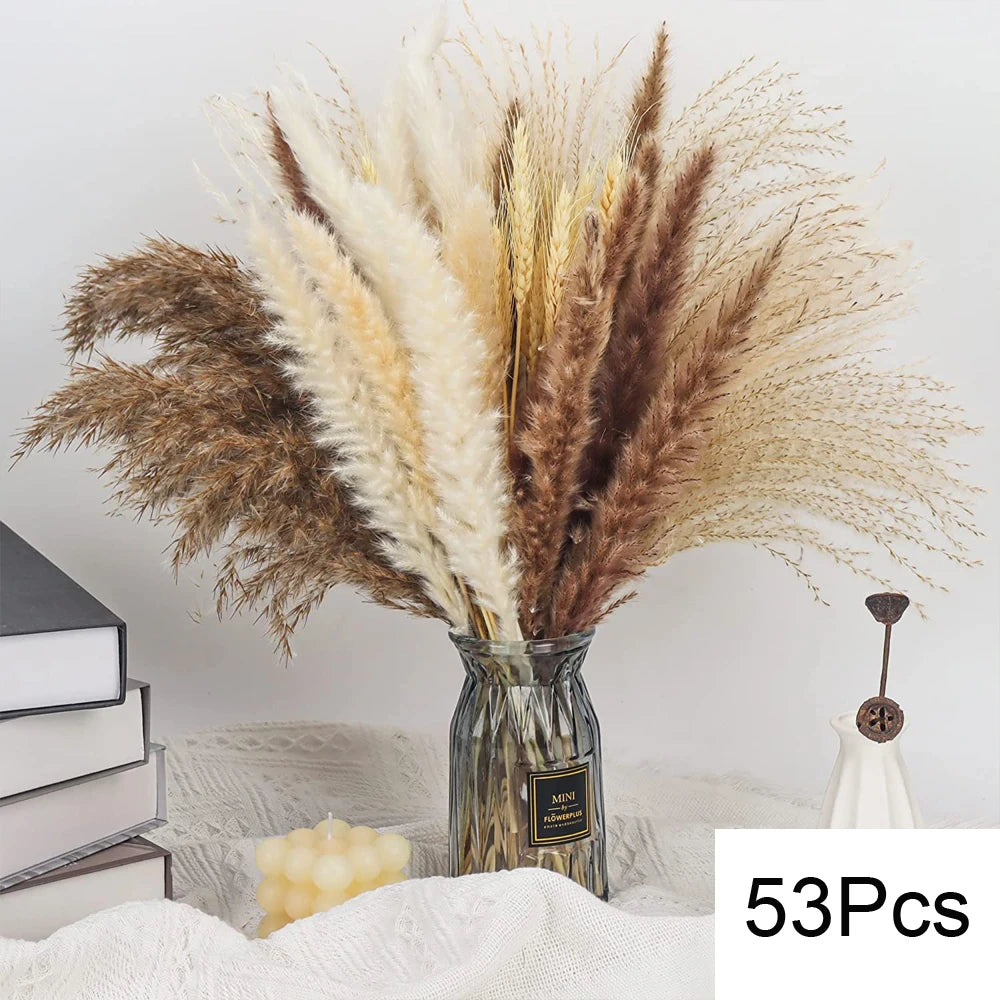 Dried Pampas Grass Bouquet, Natural Decorative Flowers and Bunny Tail Grass for Boho Vase Styling, Home Displays, Weddings and Party Decor