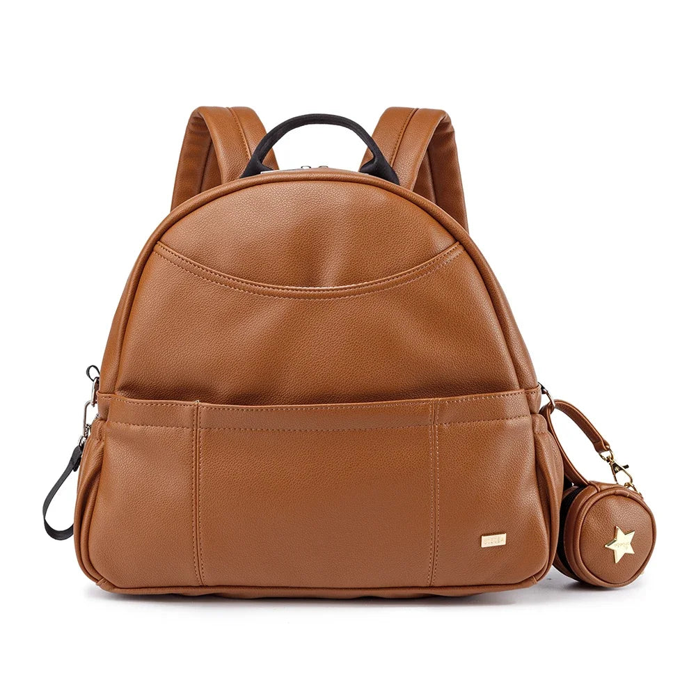 PU Diaper Bag Backpack with Zippered Storage and Front Pockets, 34 x 14 x 32 cm Baby Essentials Organizer for Parents and Everyday Outings
