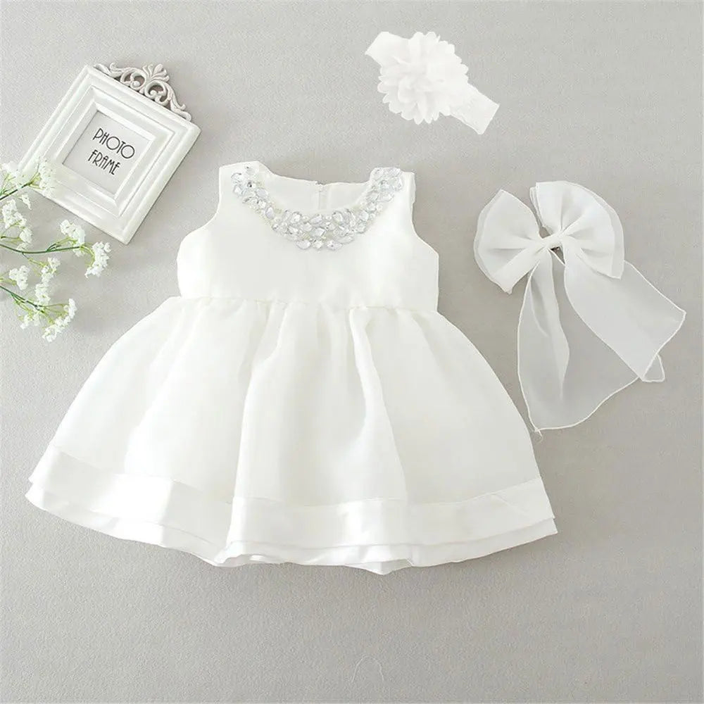 Baby Baptism Gown for Girls with Long Sleeves, Lace Details and Cotton Lining, Dress and Cap Set for Christening and First Birthday Photos
