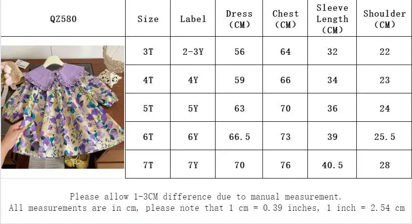 Toddler Girls Floral Dress with Oversized Collar and Long Sleeves, Bear Leader Outfit in Sizes 2T–6T for Spring, Fall and Family Photos