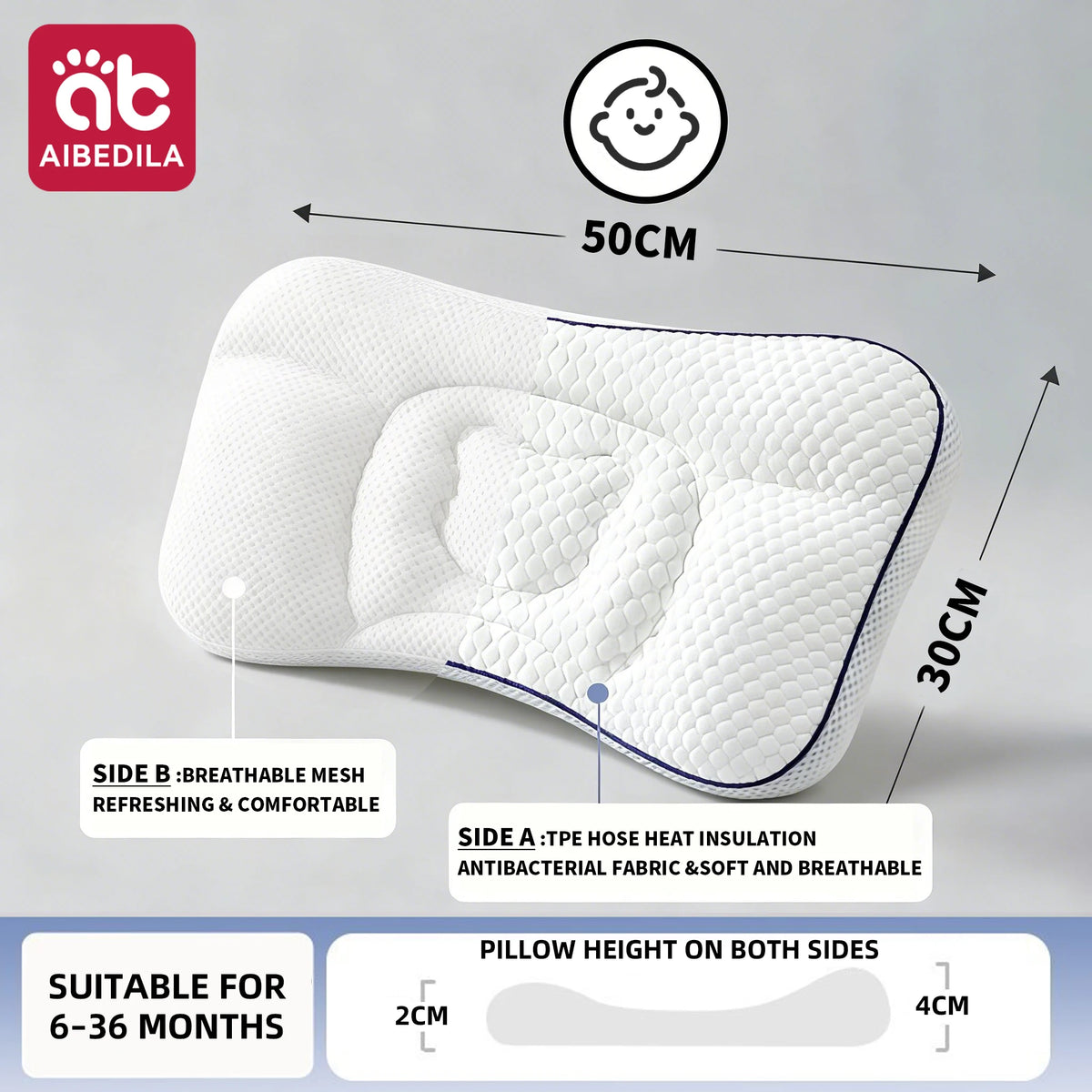Dual-Sided Kids Contour Pillow with Five-Zone Design, Bamboo Fabric and Tencel Cover, Fiber Filling and T1 T2 T3 Pillowcase Options for Older Children