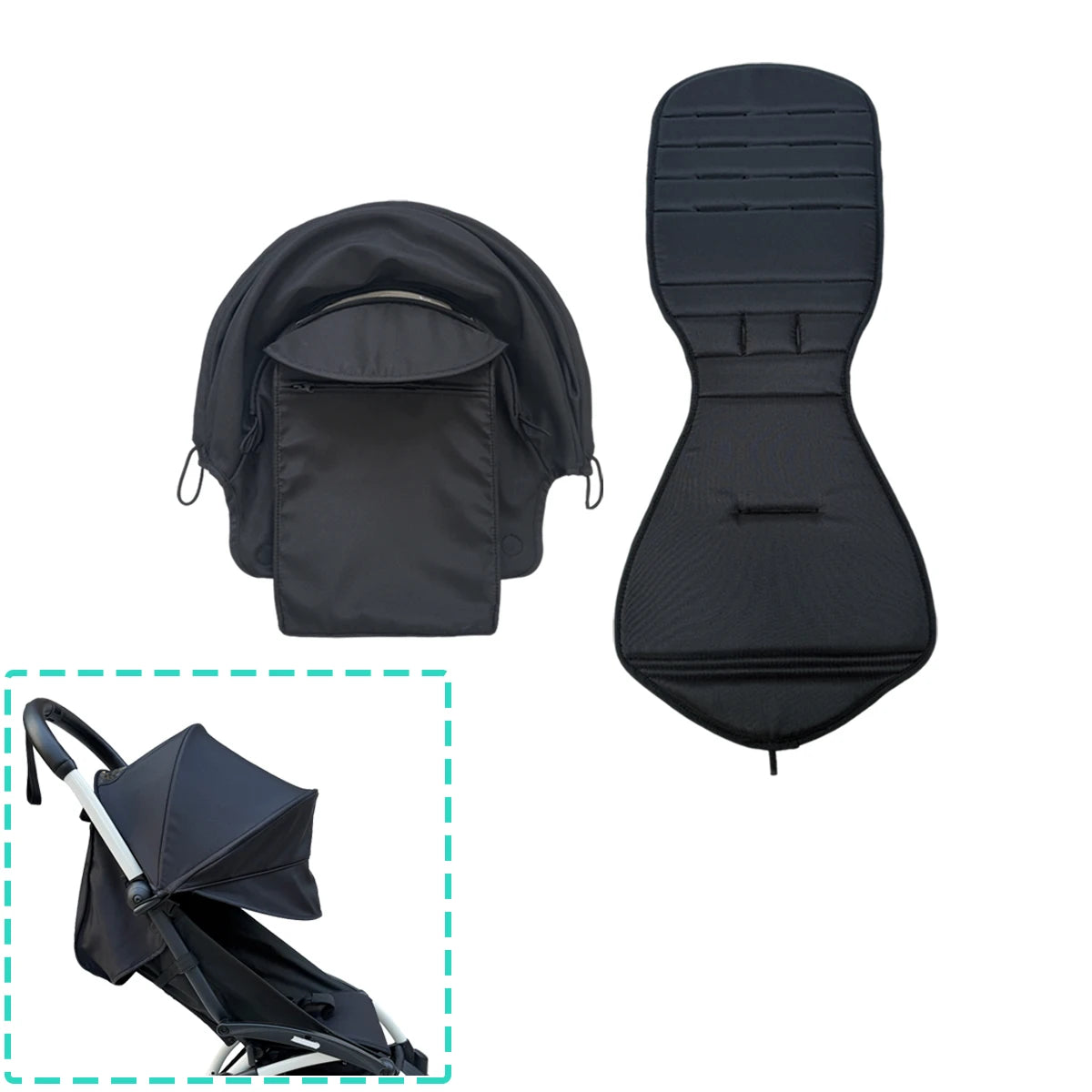 Stroller Replacement Fabric Set for Babyzen YOYO and YOYO2, MomTan Canopy with Storage Pocket and Padded Seat Cushion, Multiple Color Options