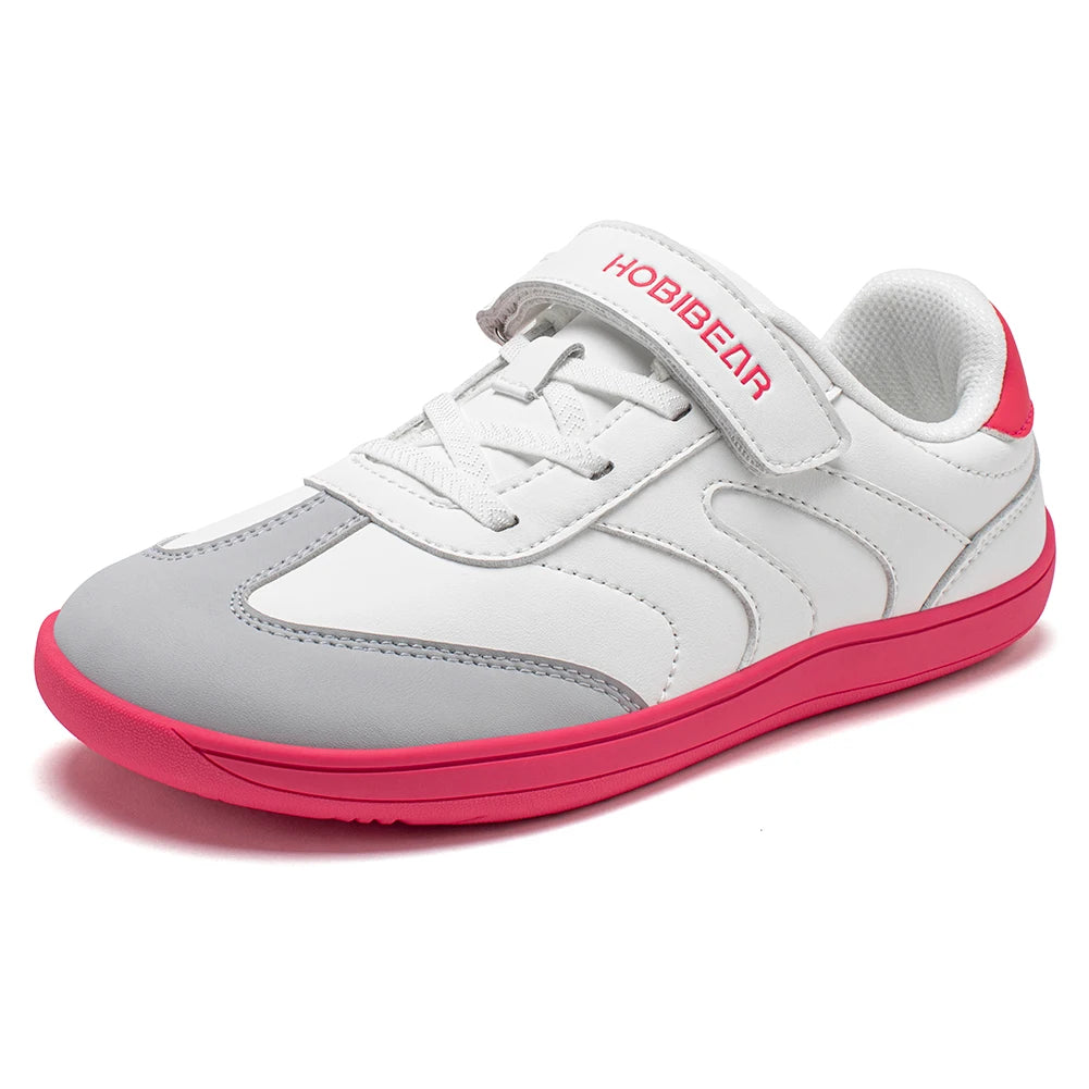 Big Kids Barefoot Sneakers by HOBIBEAR with Wide Toe Box, Zero-Drop Rubber Sole, Hook-and-Loop Strap and Artificial Leather Upper for Everyday Walking