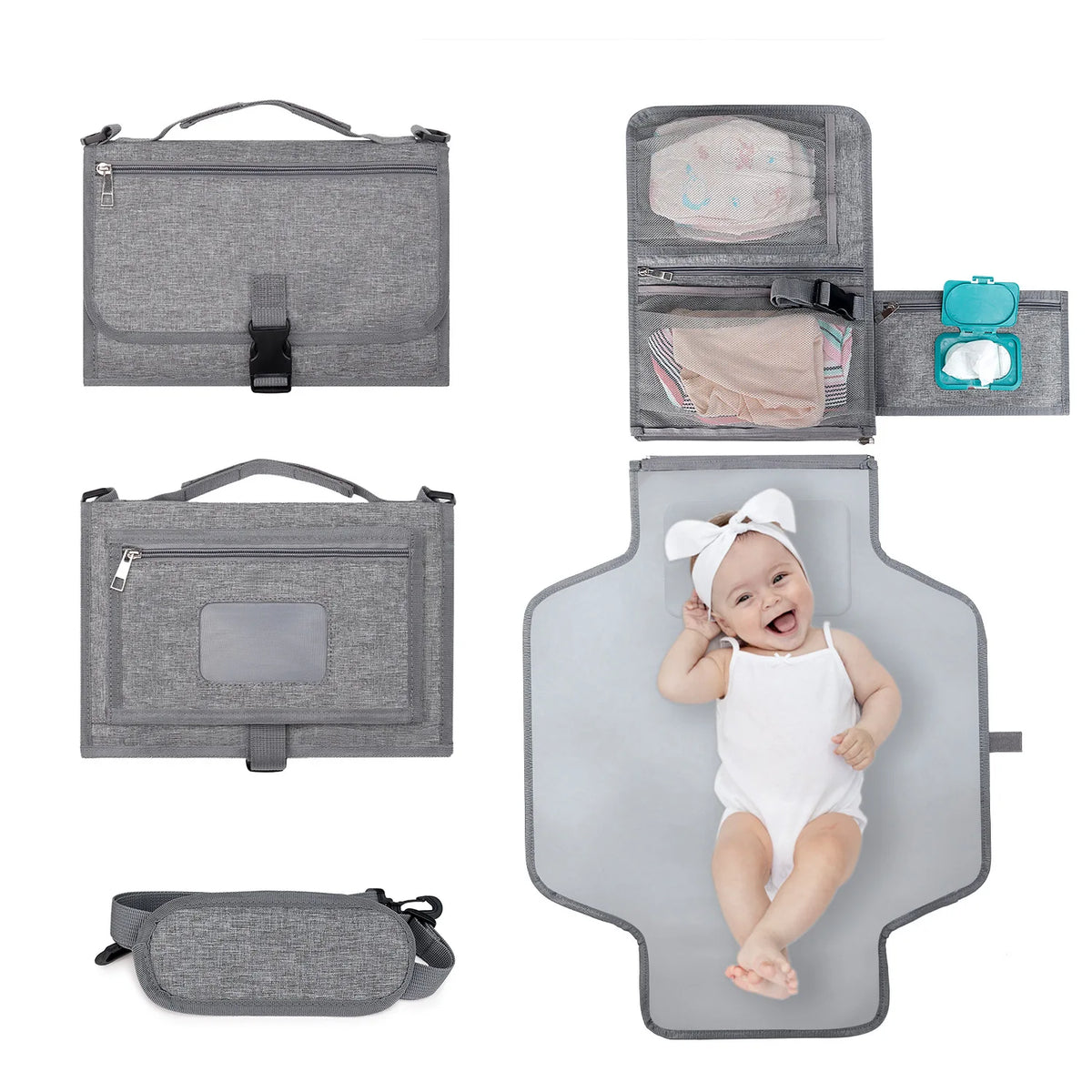 Diaper Changing Clutch with Foldout Baby Mat and Storage Pockets, 3-in-1 Portable Waterproof Changing Pad for Everyday Outings