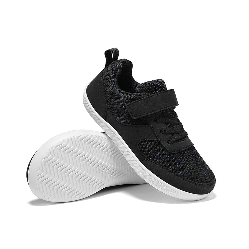 Kids Breathable Mesh Walking Shoes with Wide Toe Design, Hook-and-Loop Strap and Textured EVA Soles in Blue, Black, Pink or Grey