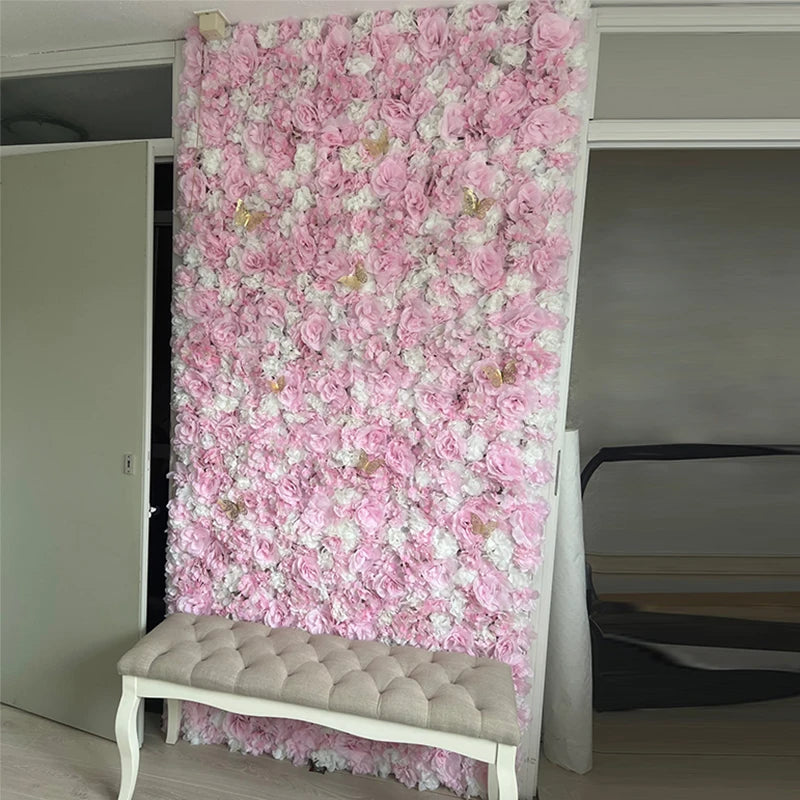 Artificial Flower Wall Panels with Fabric Roses, 40 x 60 cm Reusable Floral Backdrop for Baby Showers, Weddings, Birthdays & Home Decor
