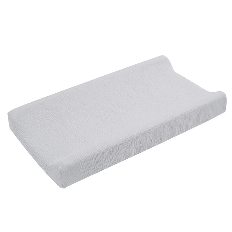 Muslin Cotton Changing Pad Covers 2-Pack with Elastic Edges, Double-Layer Baby Diaper Mat Covers for Newborn Nursery Care and Baby Shower Gifts