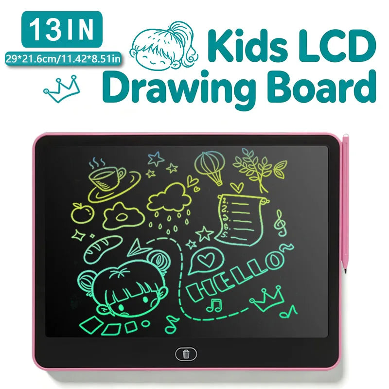 Erasable LCD Writing Board for Kids, 8, 11, 13 or 16 Inch Color Drawing Tablet with Stylus for Doodles, Handwriting and Number Practice