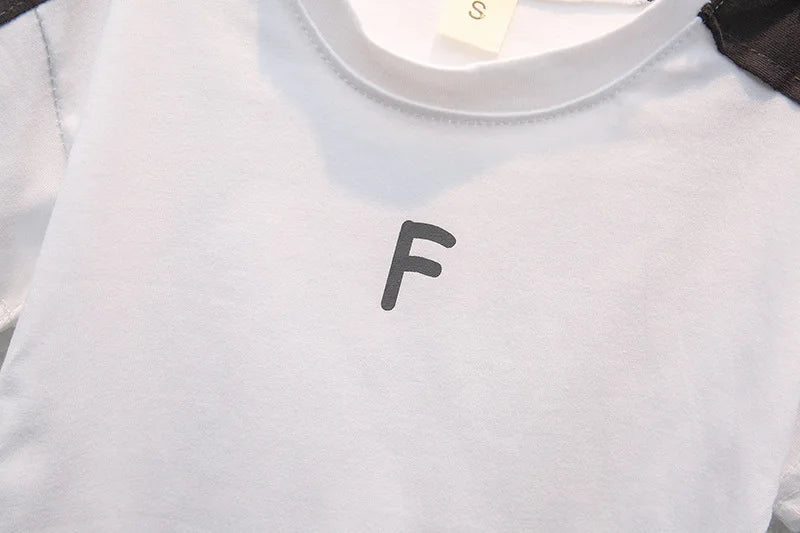 Baby Boys Colorblock T-Shirt and Pocket Shorts Set with Letter F Print, Two-Piece Cotton Summer Outfit for Infants and Toddlers, 9M–5T