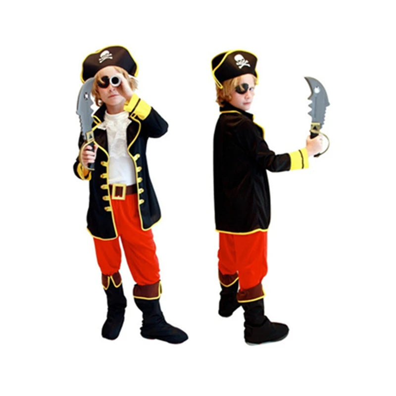 Kids Pirate Captain Costume Set with Hat, Eyepatch and Belt, Polyester Dress-Up Outfit for Halloween, Birthday Parties and Pretend Play