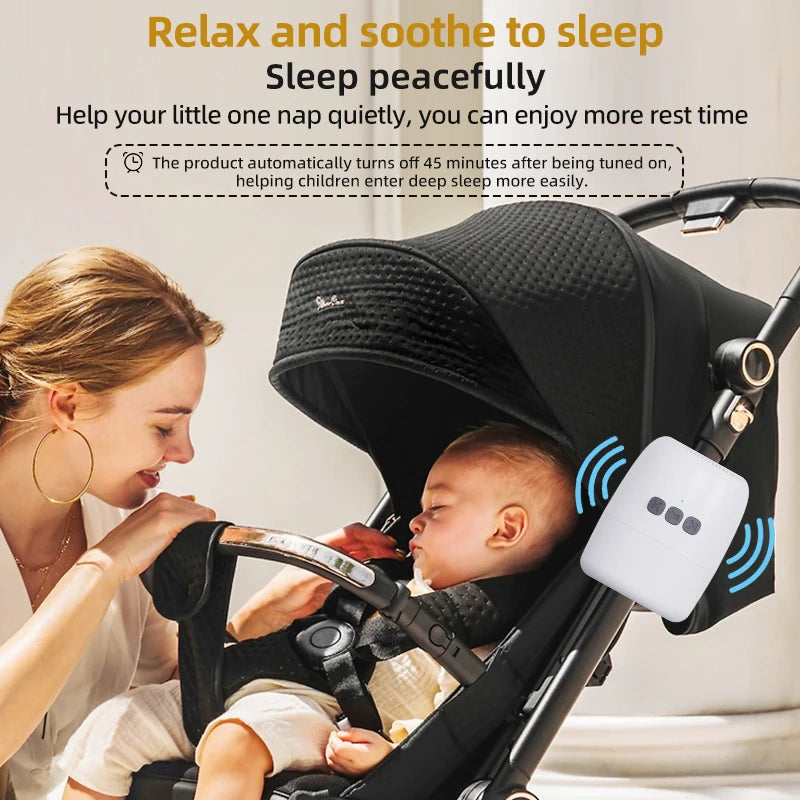 Stroller Motion Soother with White Noise, Portable Automatic Rocking Accessory with Strap Mount in SR12 White or SR11 Beige for Supervised Use