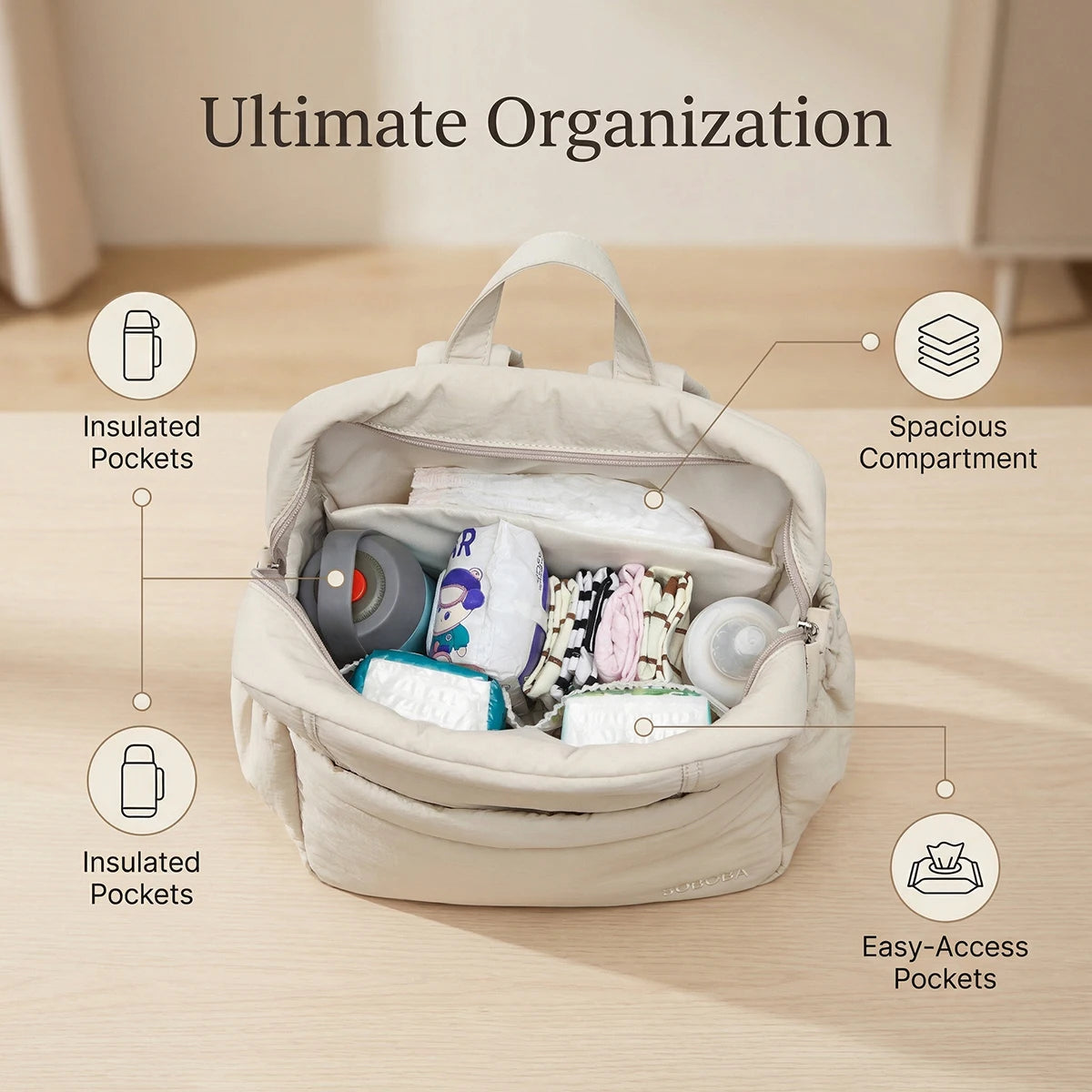 SOBOBA Diaper Bag Backpack with Storage Pockets | Large Capacity Nappy Bag for Newborn Essentials, Daily Outings and Parent Organization