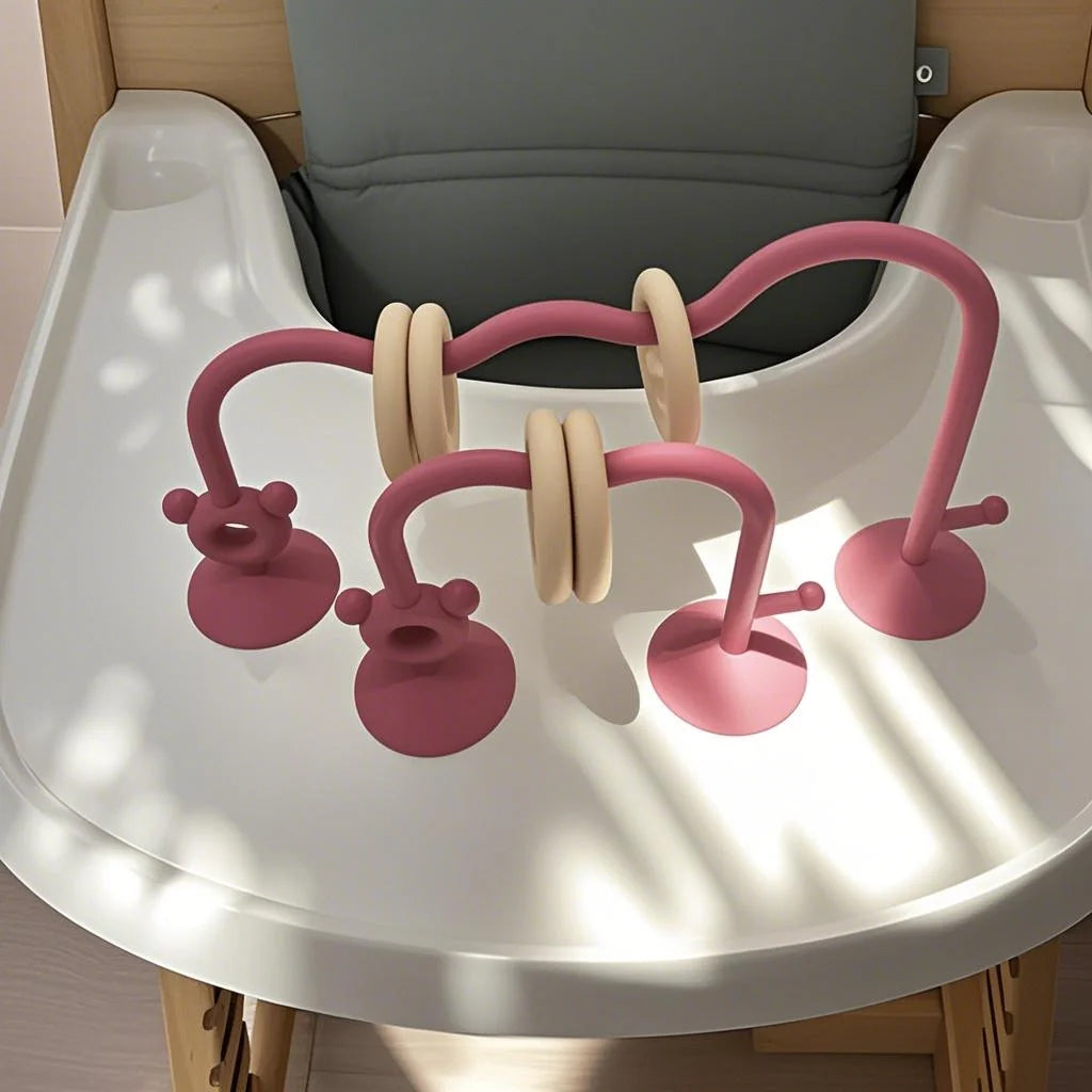 Suction Cup Ring Maze Toy with Silicone Curved Track for Supervised Baby Tabletop Play, Hands-On Sensory Exploration and Fine Motor Activities