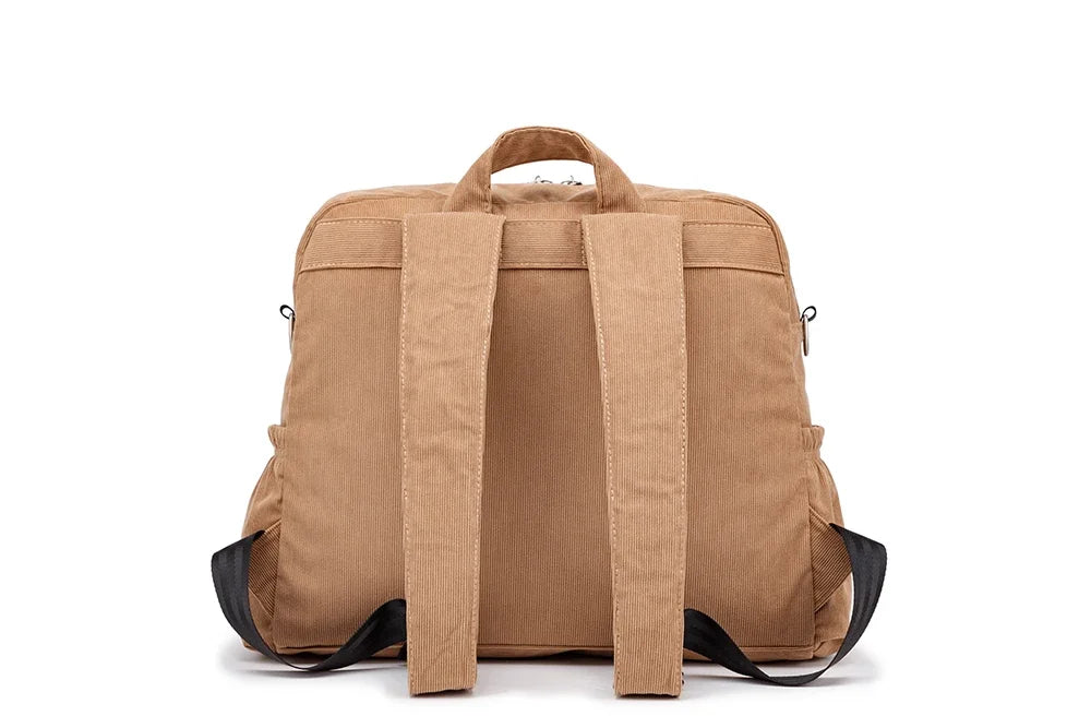 Corduroy Diaper Backpack by Soboba, Large Capacity Baby Changing Bag with Interior Pockets, Front Zip Storage and Side Pockets for Daily Outings