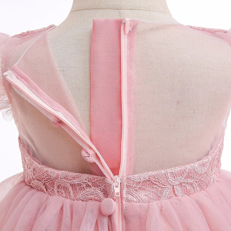 Baby Baptism Gown for Girls with Long Sleeves, Lace Details and Cotton Lining, Dress and Cap Set for Christening and First Birthday Photos