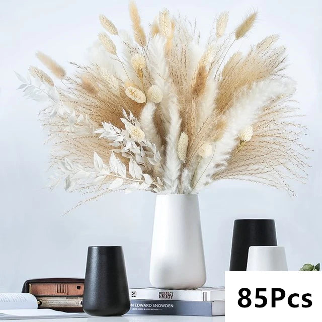Dried Pampas Grass Bouquet, Natural Decorative Flowers and Bunny Tail Grass for Boho Vase Styling, Home Displays, Weddings and Party Decor