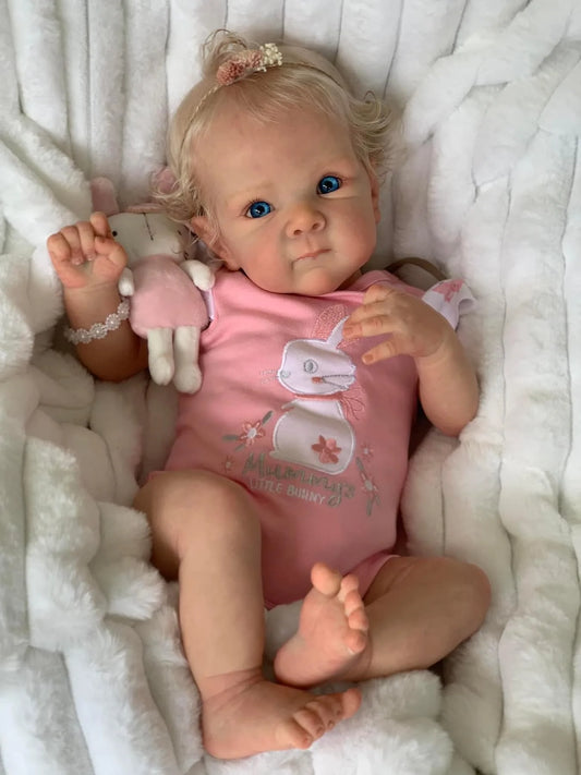 Cloth Body Reborn Baby Doll, 18-Inch Bettie with Hand-Rooted Hair, Open Eyes, Poseable Head and Limbs, Outfit, Pacifier, Bottle and Certificate