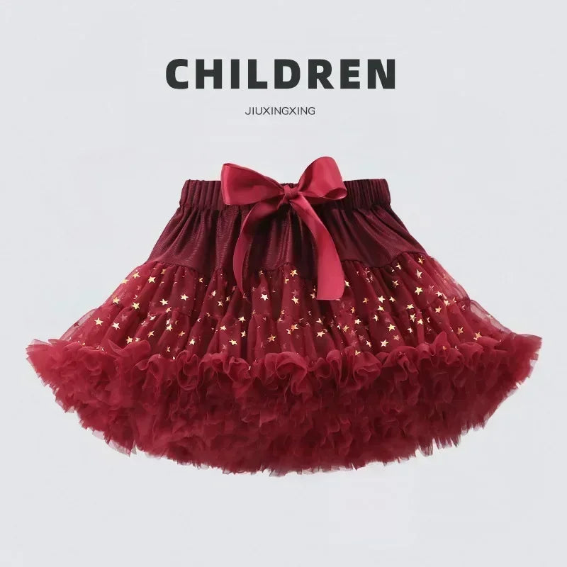 Girls Bow Waist Tutu Skirt with Fluffy Tulle Layers and Satin Lining, Adjustable Elastic Waist Pettiskirt for Birthdays, Dance and Dress Up
