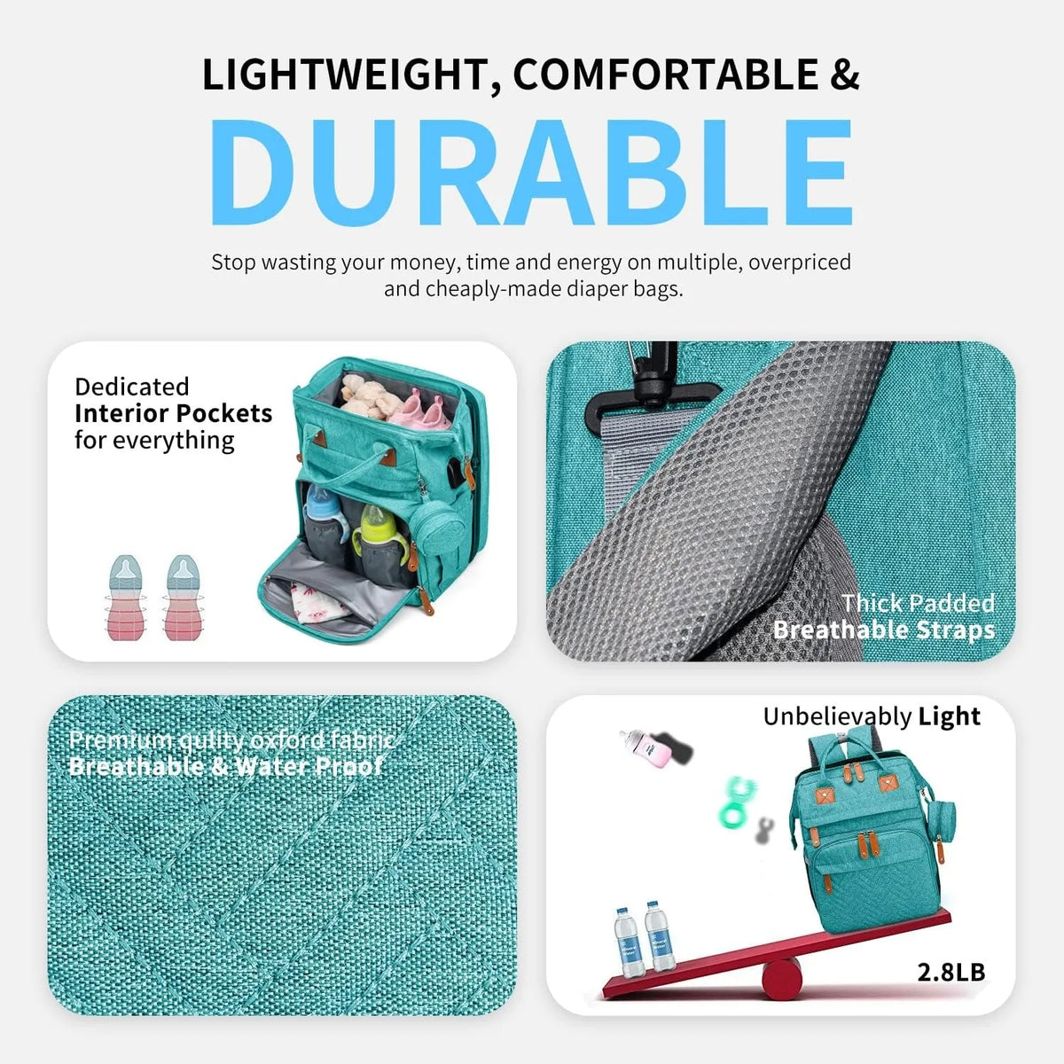 19-Pocket Diaper Backpack with Detachable Changing Station and USB Port, Baby Essentials Organizer with Pacifier Case for Moms and Dads