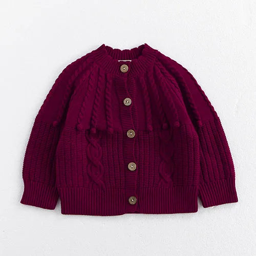 Contrast-Trim Ruffle Collar Baby Girl Cardigan Styles with Button Front and Long Sleeves, Infant and Toddler Knit Sweater Options in Sizes 3M-3T