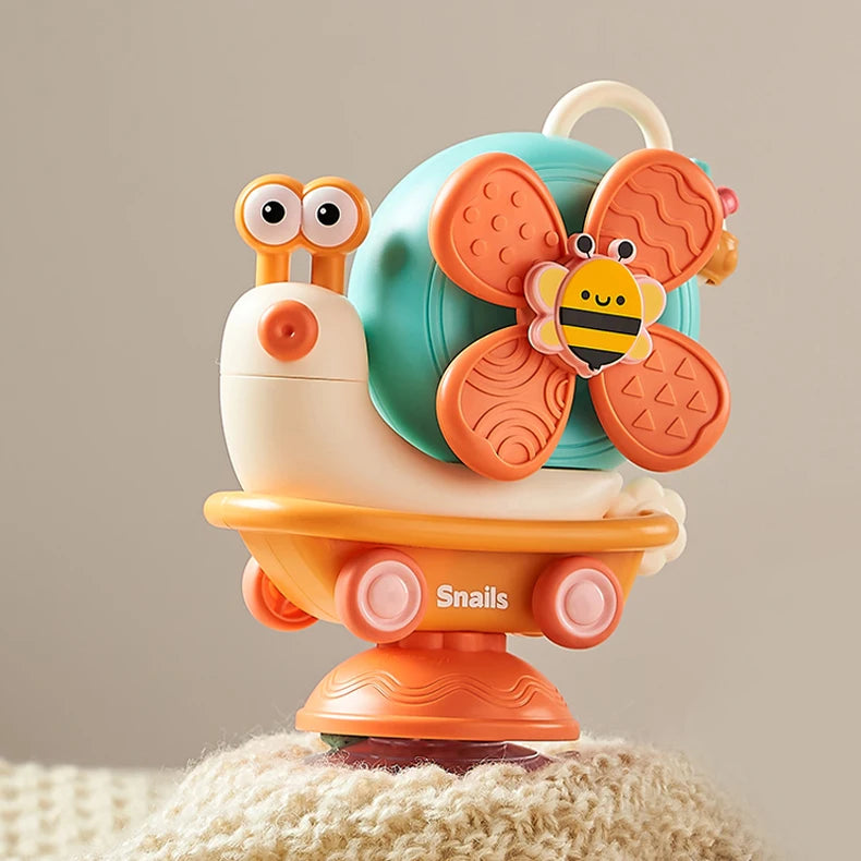 Suction Cup Snail Spinner Toy with Colorful Windmill and Wheeled Design for Supervised Sensory Play, Fine Motor Exploration and Gifting