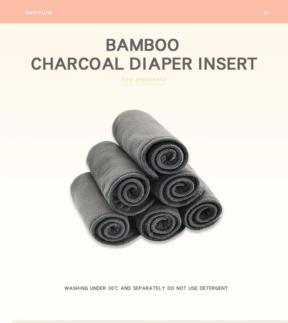 Bamboo Charcoal Diaper Inserts by Happy Flute, Washable 4-Layer Cloth Diaper Pads with Microfiber Core, 35 x 13.5 cm in Multiple Pack Sizes