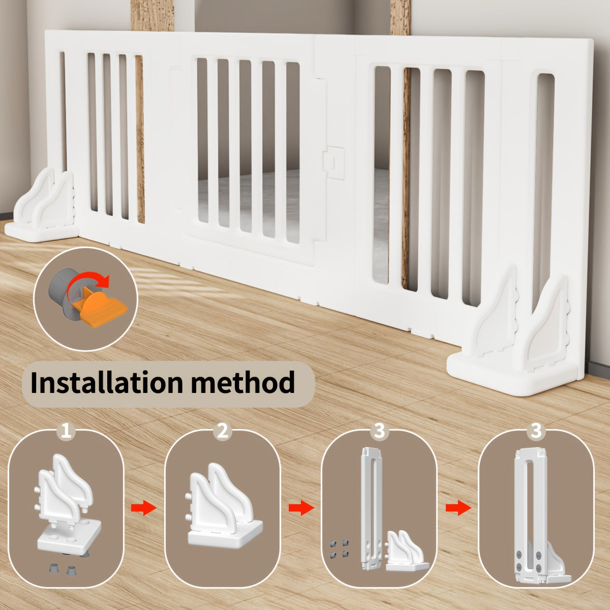 Modular Baby Playpen Fence with Gate, 2-in-1 Adjustable-Shape White Panel Play Yard for Supervised Indoor or Outdoor Kids Activities