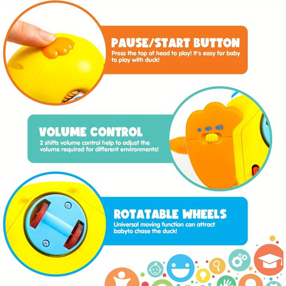 Dancing Musical Duck Toy with Lights and 7 Melodies, Yellow Interactive Activity Toy for Supervised Floor Play, Requires 3 AA Batteries