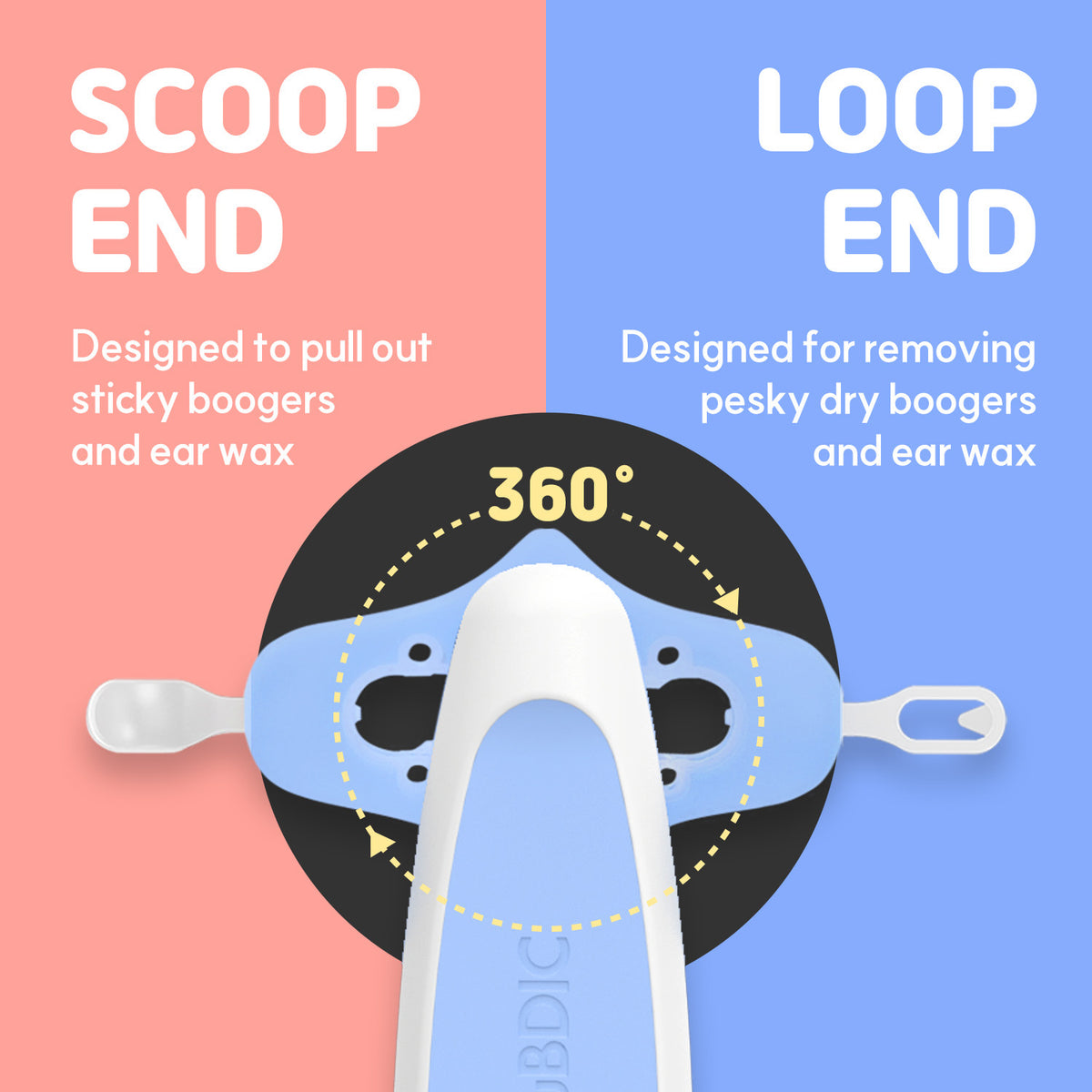 Rotating Baby Nose Cleaner Tweezer with Scoop & Loop for Newborns and Infants, BPA-Free PP Nasal Care Tool for Sticky or Dry Mucus, One-Hand Locking Design, Blue or Pink