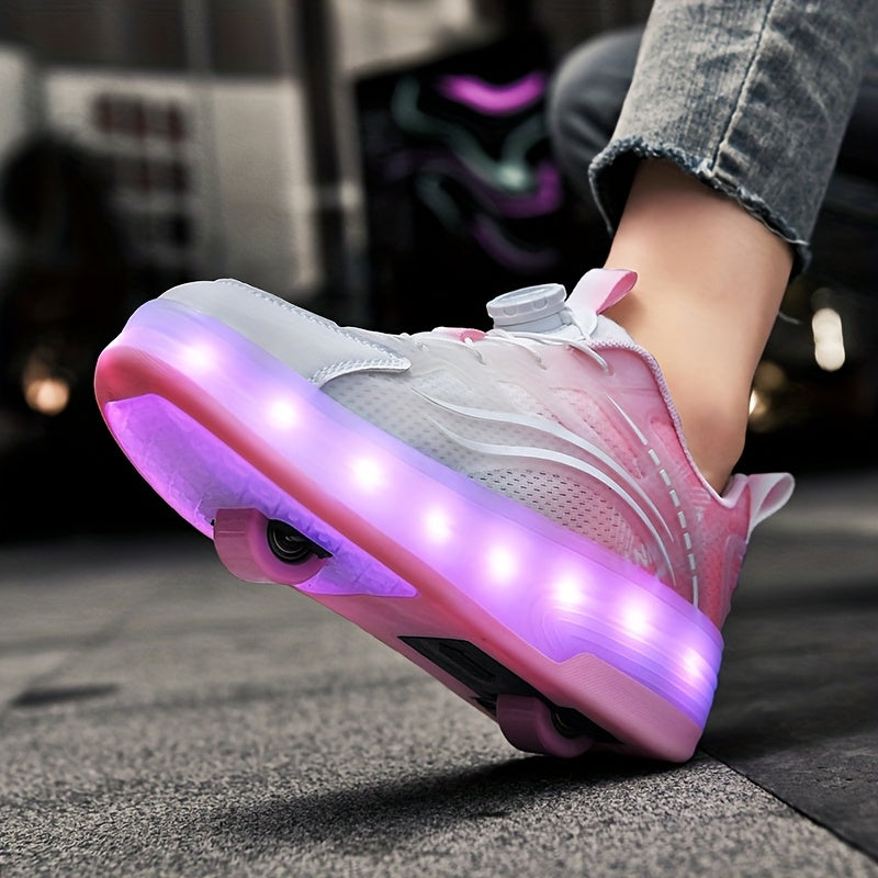 Kids Light-Up Roller Shoes with Removable Wheels, LED Flashing Gradient Skate Sneakers for Little Kid and Big Kid Outdoor Play in Three Colors