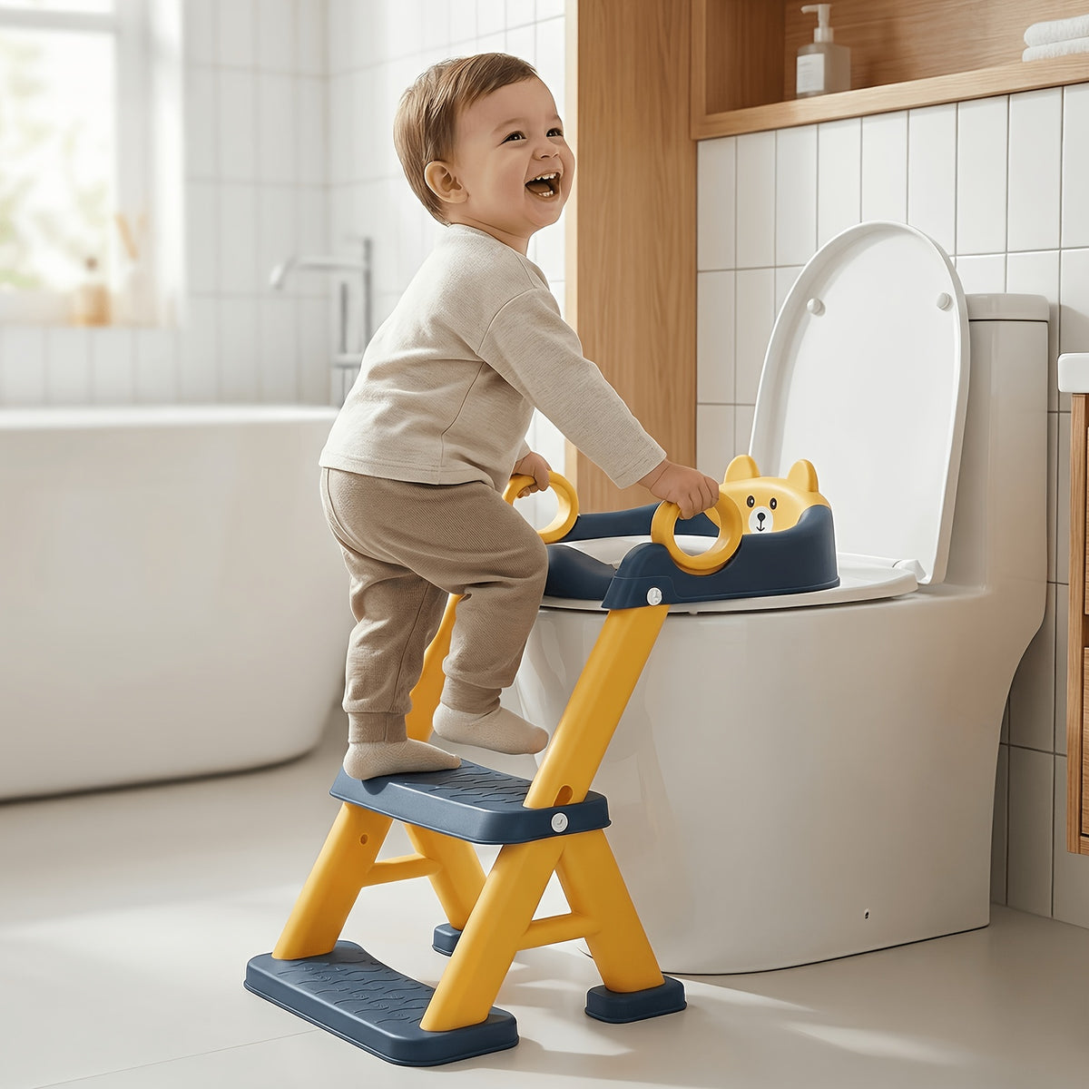 Toddler Toilet Seat with Steps, 2-in-1 Potty Training Seat with Splash Guard, Non-Slip Step Stool and Soft Mat for Boys and Girls, Cleaning Brush Included
