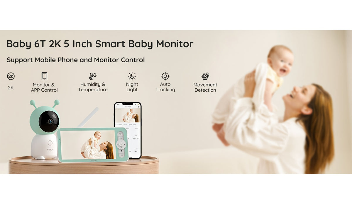 2K WiFi Baby Monitor with 5-Inch Screen and Camera, BOIFUN Nursery Video Monitor with Night Vision, Auto Tracking, Two-Way Audio and Smartphone App