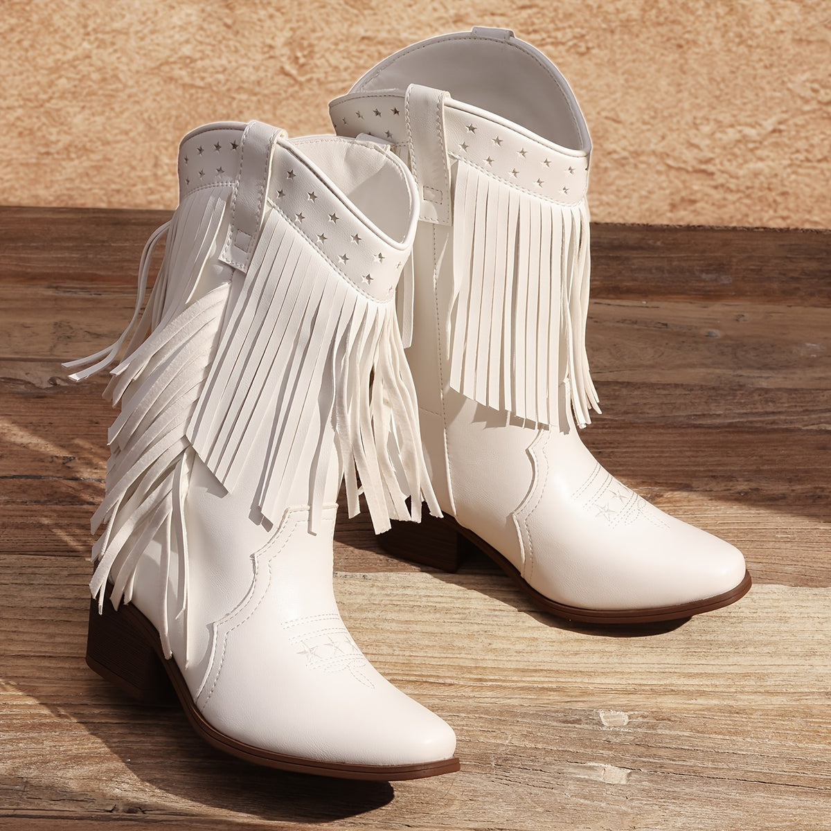 Tassel Fringe Western Ankle Boots for Girls - Star Cutout Cowgirl Boots with Soft Lining, Stable Heel, Easy Slip-On for Parties, Playtime & Dress-Up Fun