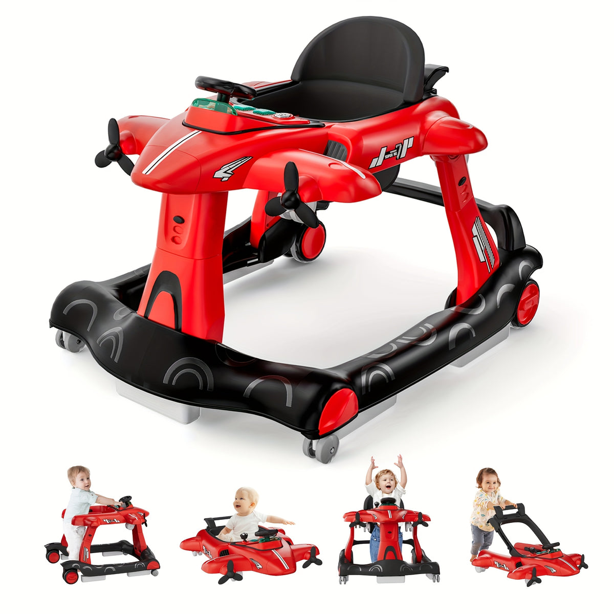 6-in-1 Activity Walker for Babies 6โ18 Months, Foldable Height-Adjustable Walker with Rocker and Jumper Modes, Padded Seat, Lights and Music Tray