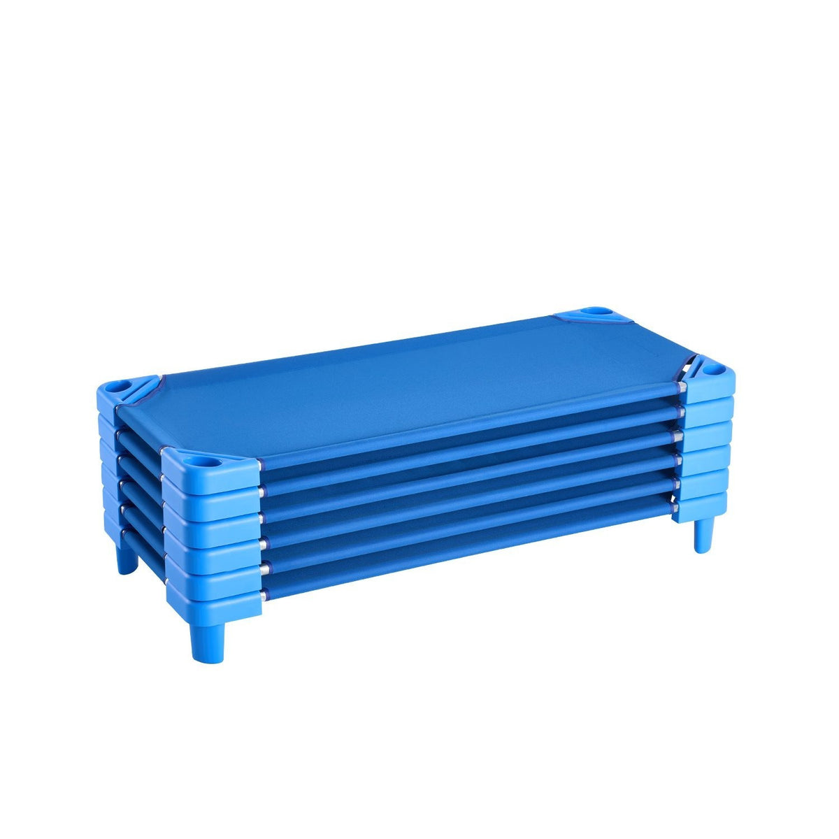 Stackable Toddler Nap Cots (Pack of 4 or 6) โ Portable Daycare Sleeping Beds for Kids, 52" L x 23" W Preschool Classroom Rest Cots with Sturdy Steel Frame and Breathable Oxford Fabric, Blue