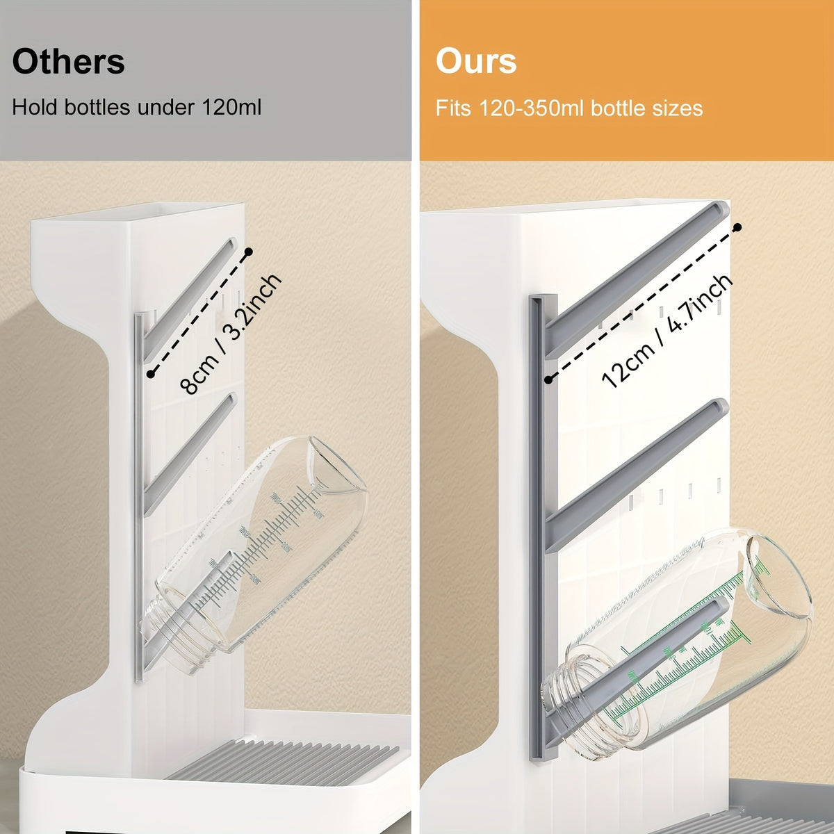 Space-Saving Bottle Drying Rack with Vertical Bottle Holders and Drip-Through Top Accessory Tray, Countertop Organizer for Baby Feeding Supplies