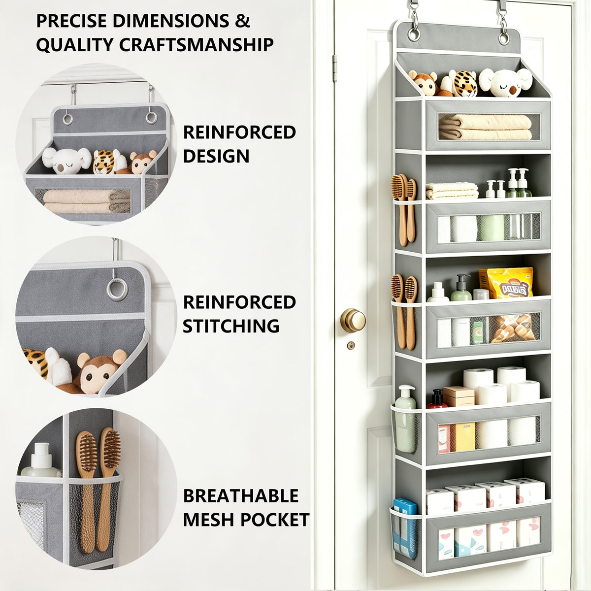 5-Shelf Over-the-Door Organizer with 10 Storage Pockets, No-Drill Hanging Door Storage for Nursery, Bedroom, Bathroom and Pantry Essentials