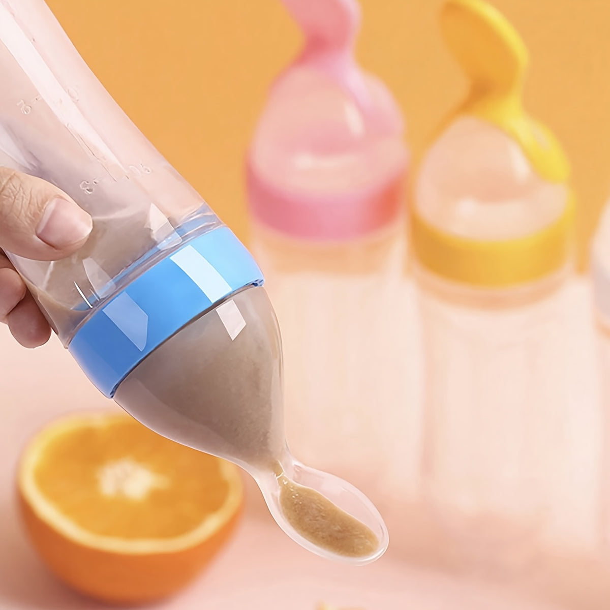 Baby Food Feeder Set, 7-Piece Silicone Squeeze Spoon Bottles and Fresh Fruit Feeders with Three Nipple Sizes for Everyday Complementary Feeding