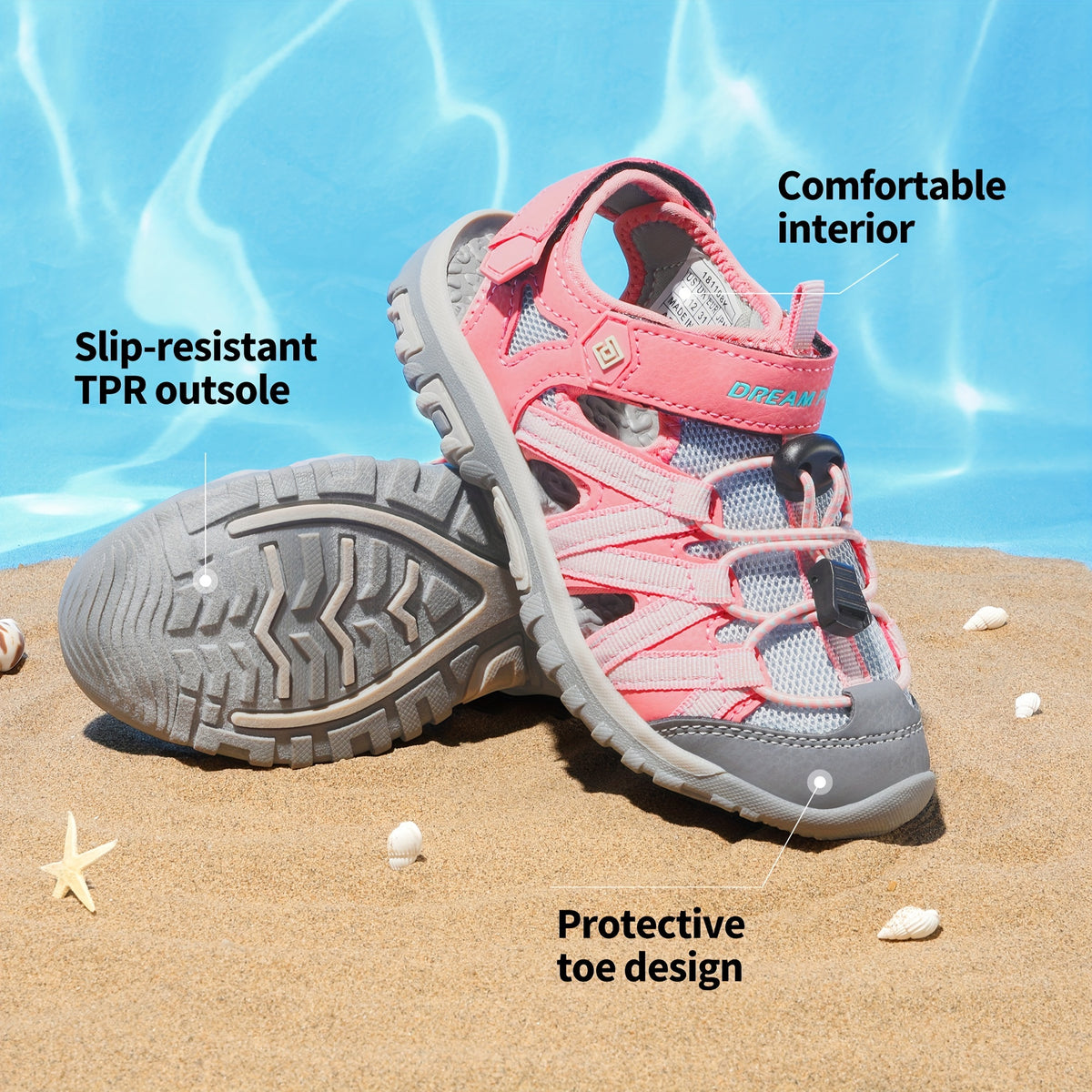 Kids Mesh Closed-Toe Sandals for Boys and Girls | Adjustable Two-Strap Outdoor Summer Shoes with EVA Soles for Toddler to Big Kid Sizes